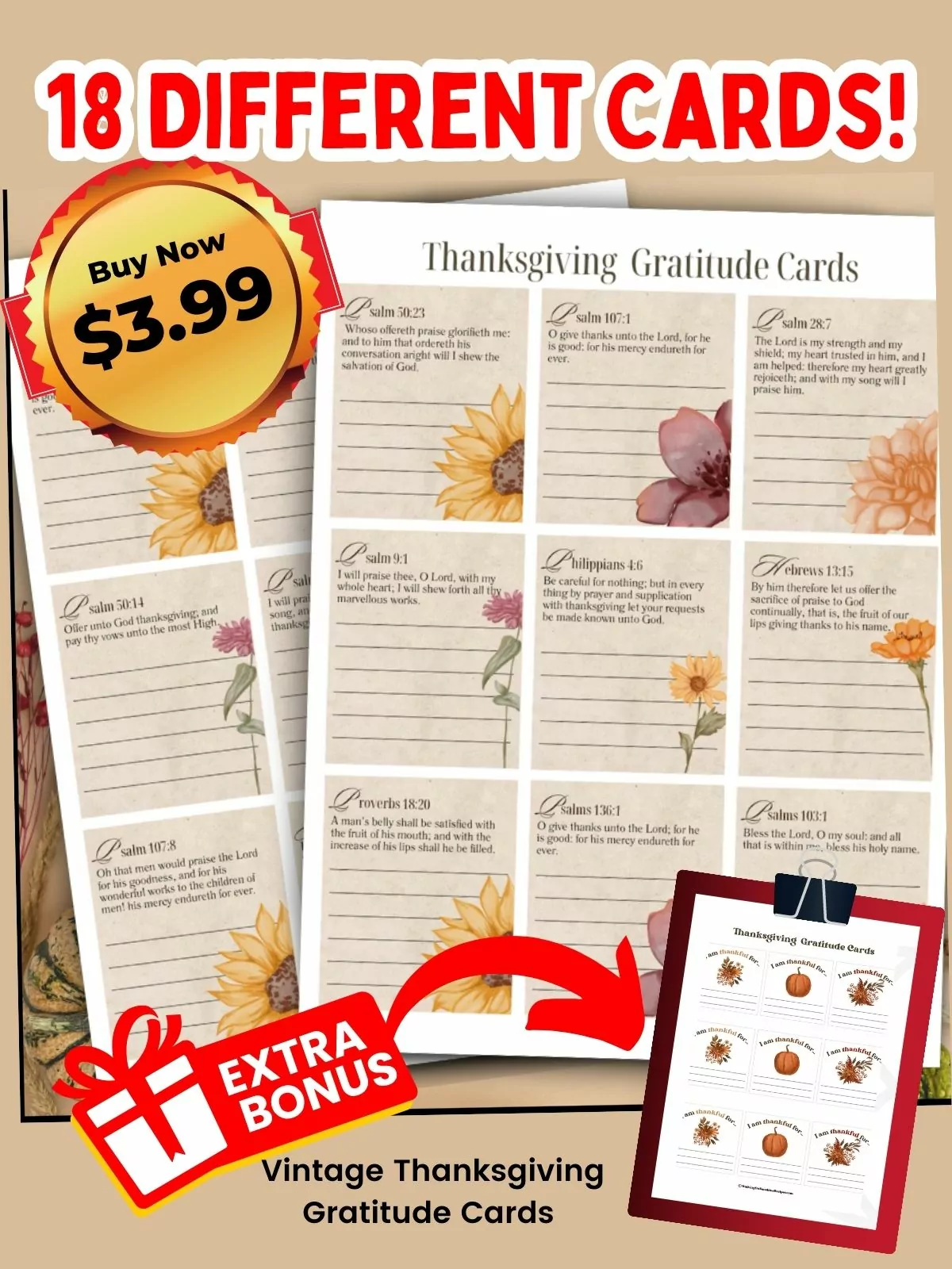 Thanksgiving Gratitude Scripture Cards Promo with Freebie.