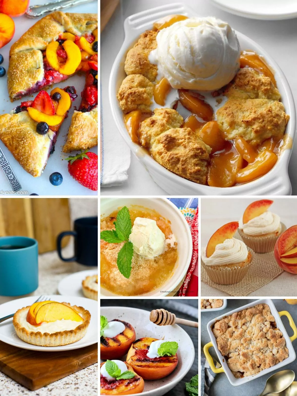 A collection of peach desserts made for two people.