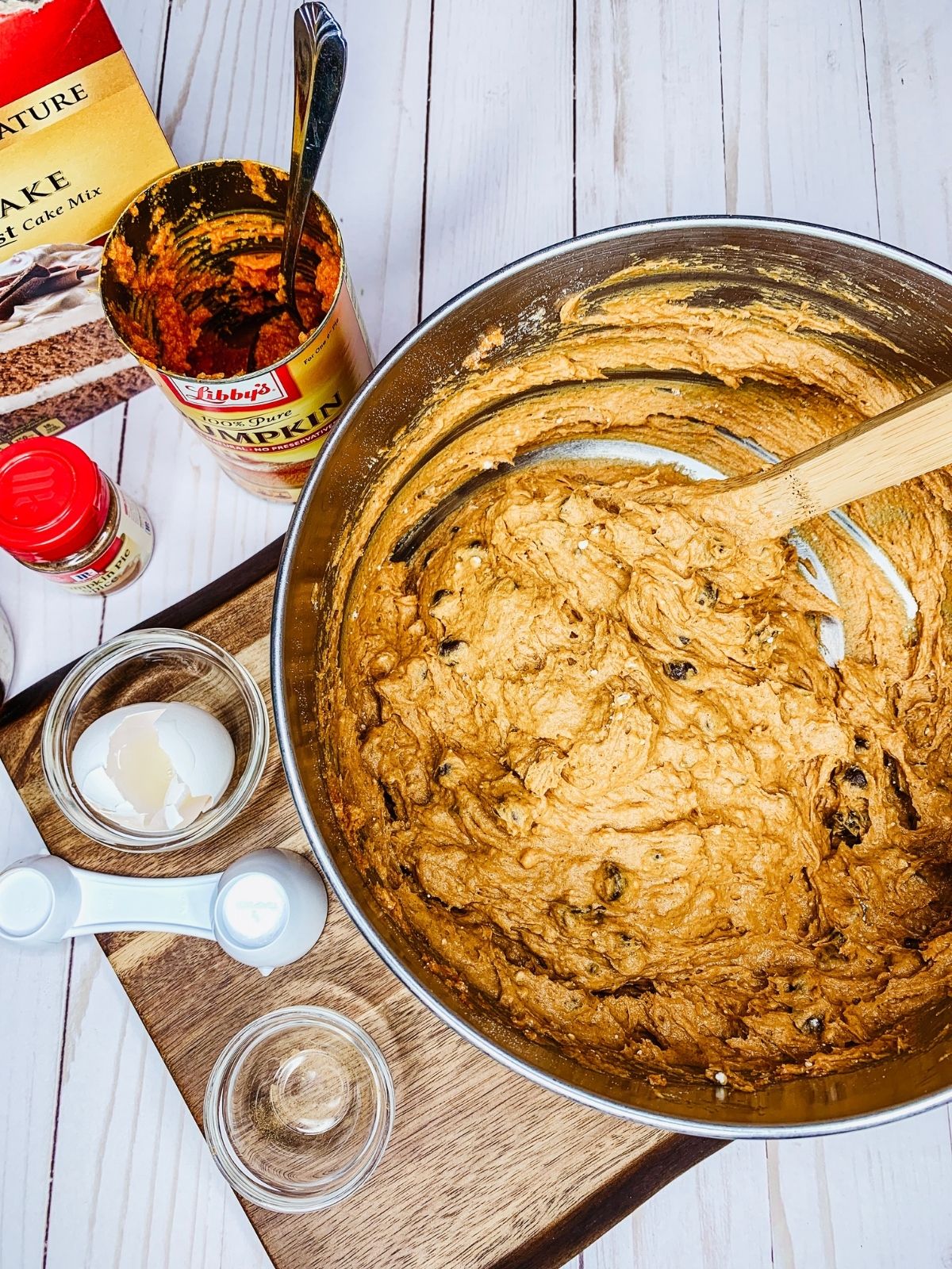 cake mix cookies in mixing bowl.
