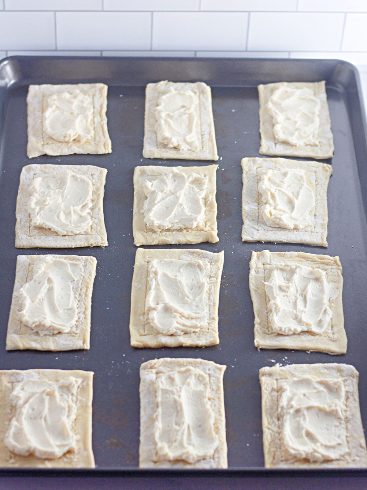 puff pastry with cream cheese filling before baking.