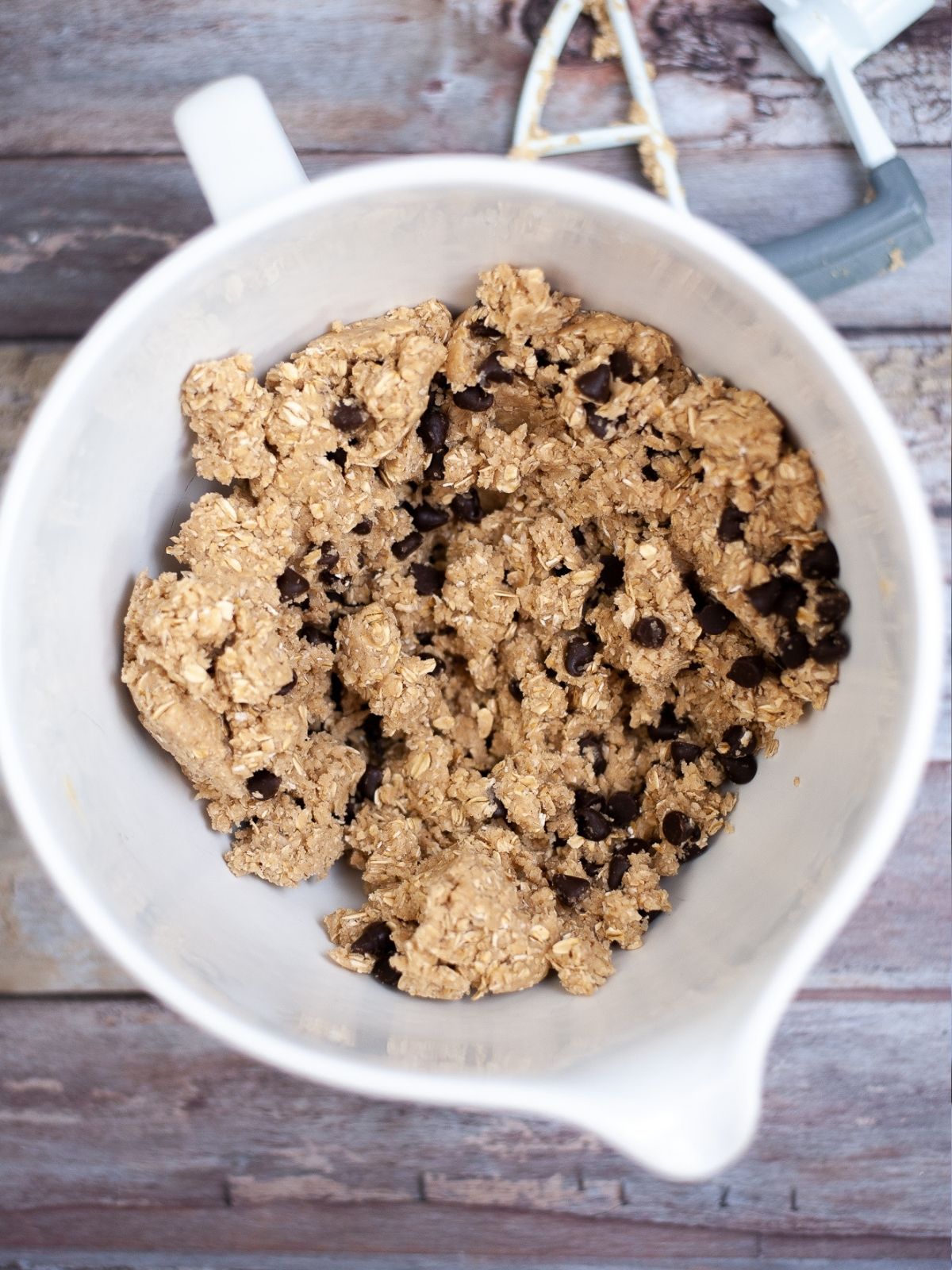 oatmeal cookie dough with peanut butter and chocolate chips.