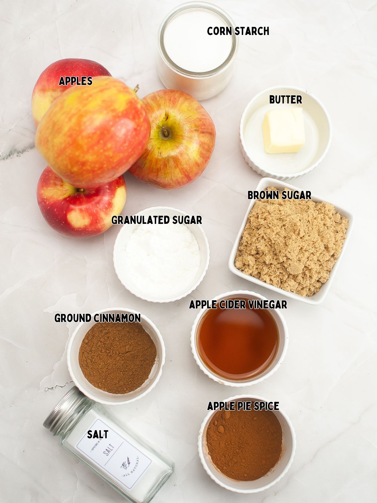Ingredients for apple pie filling.