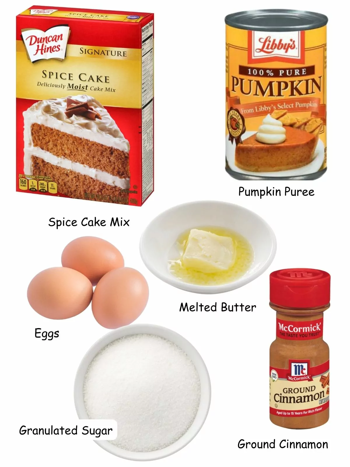 Ingredients for cake mix donuts.