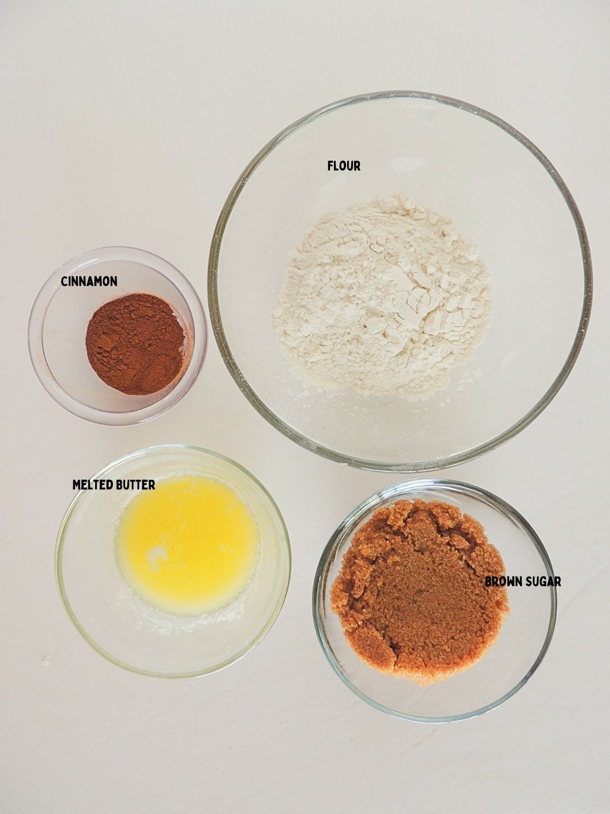 Ingredients in bowls for crumb topping.