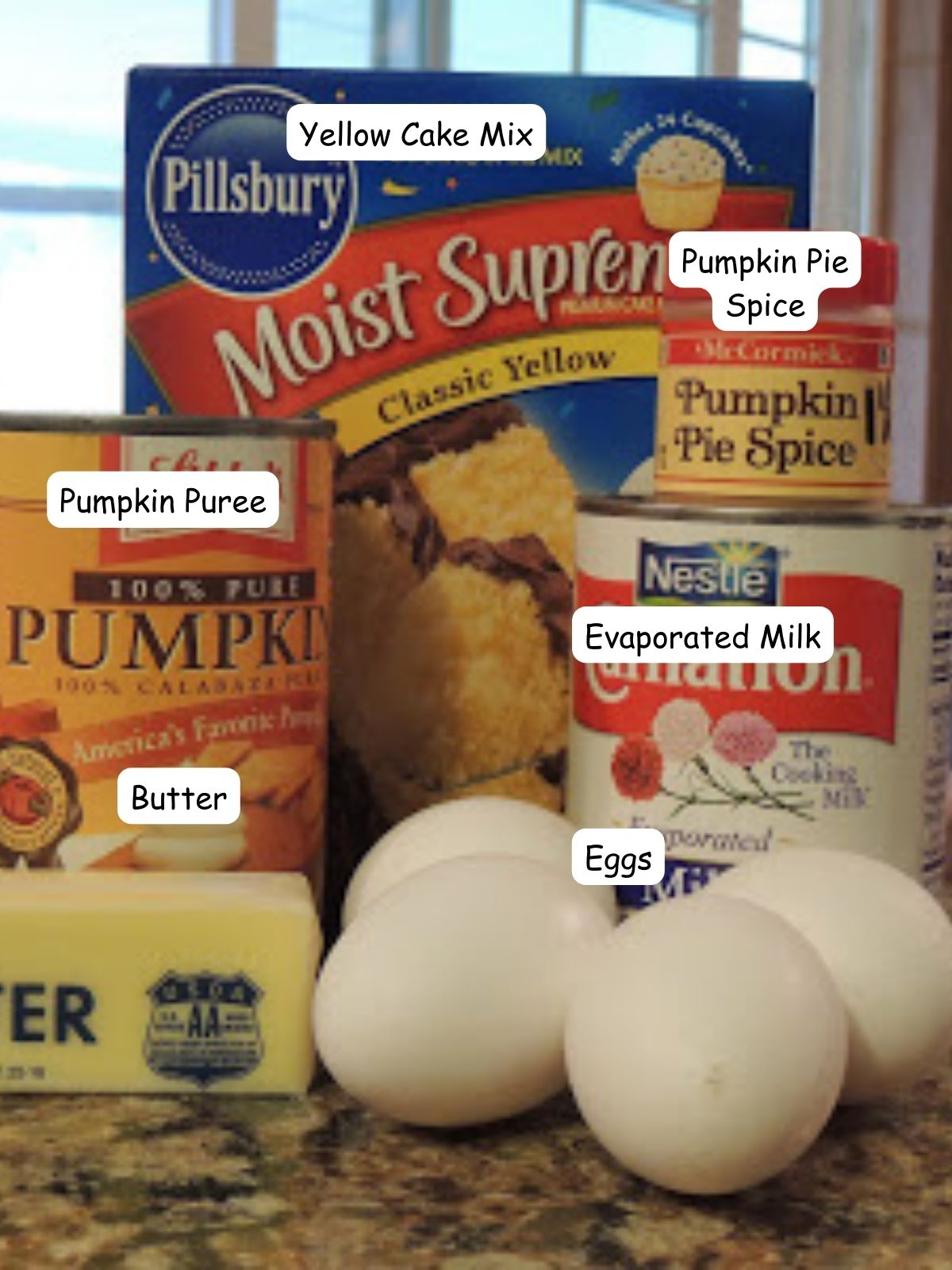 Ingredients for Pumpkin Dump Crunch Cake.