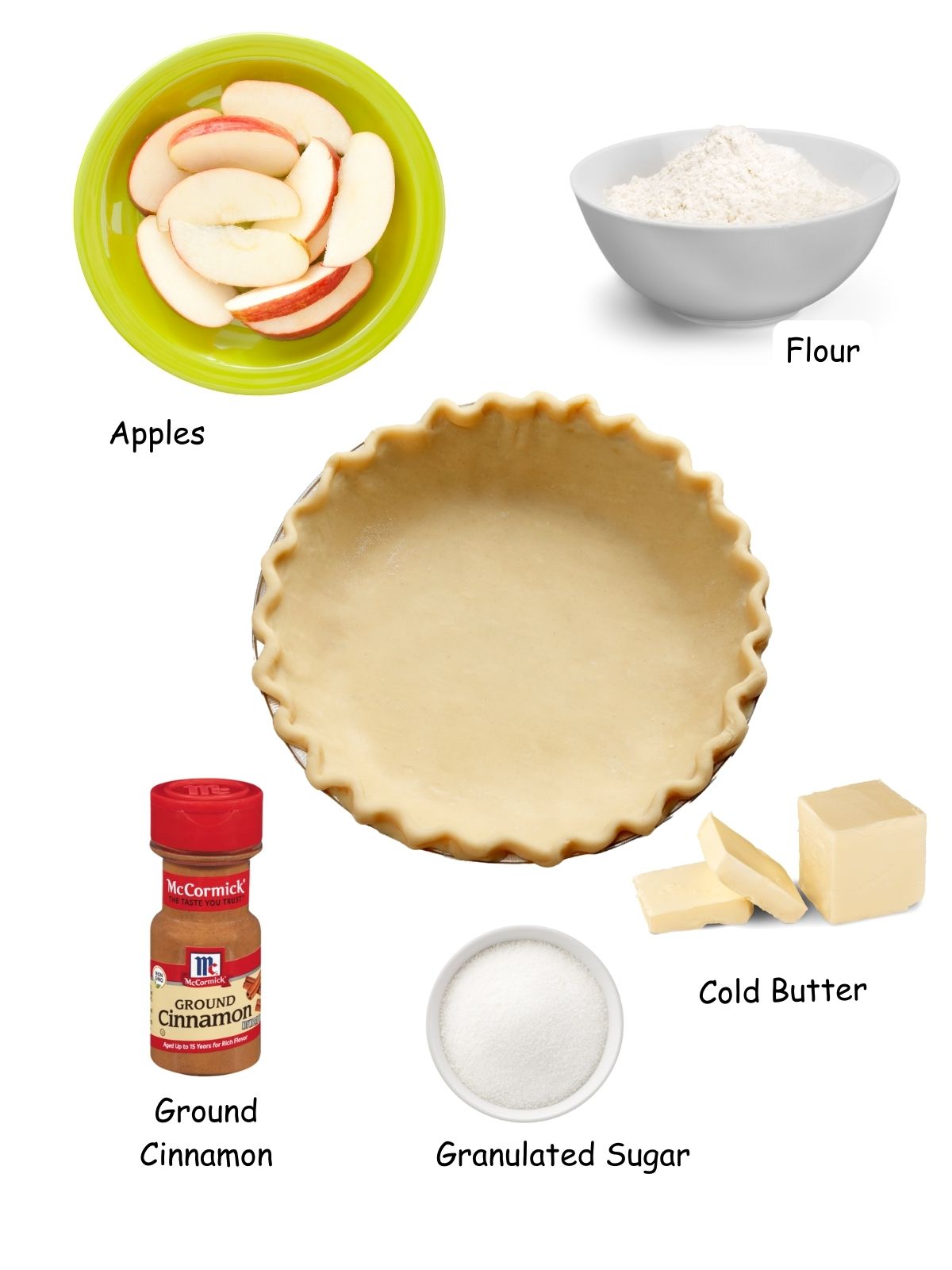 Ingredients for apple crumb pie.