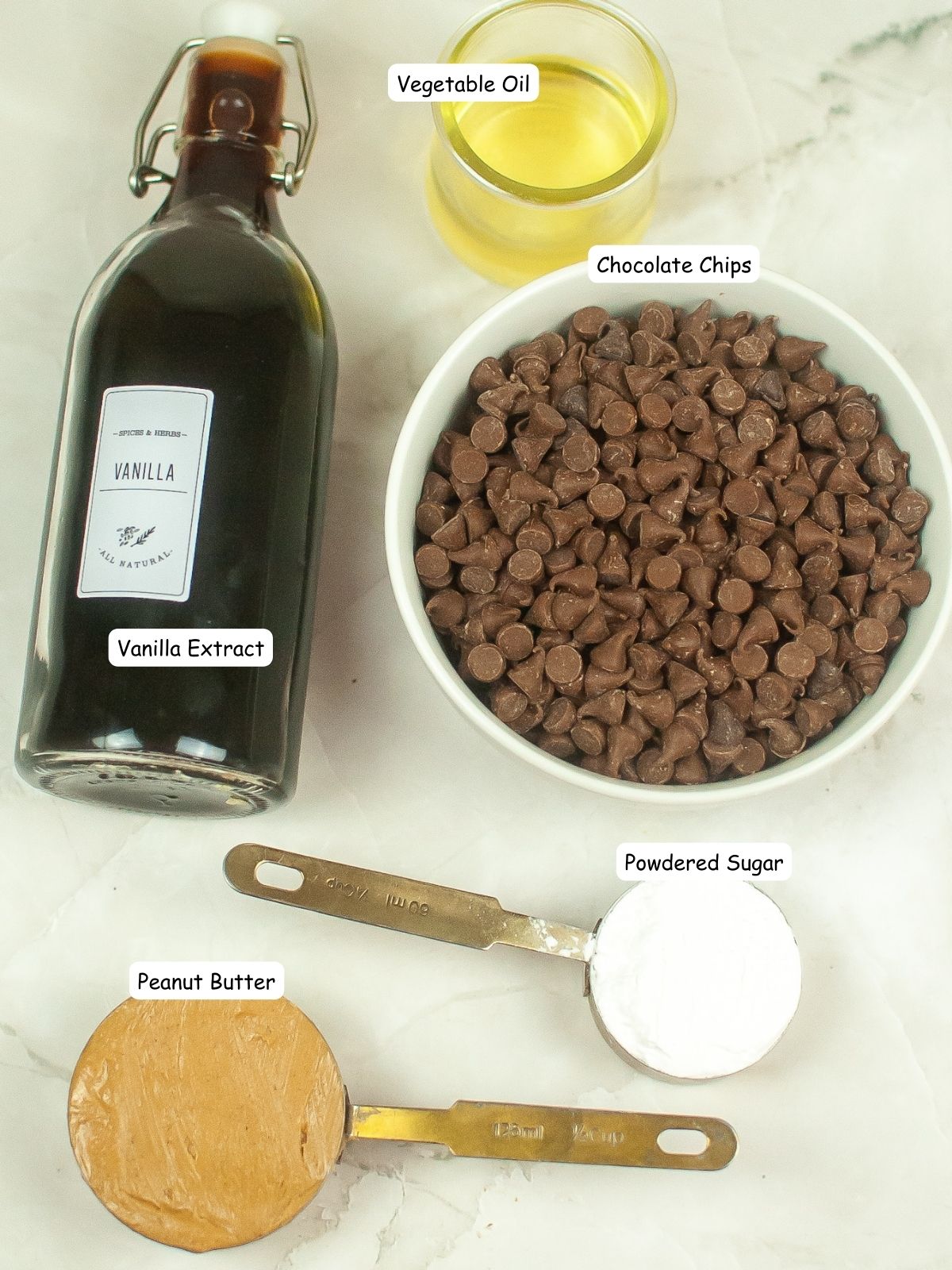 Ingredients for no bake peanut butter cup.