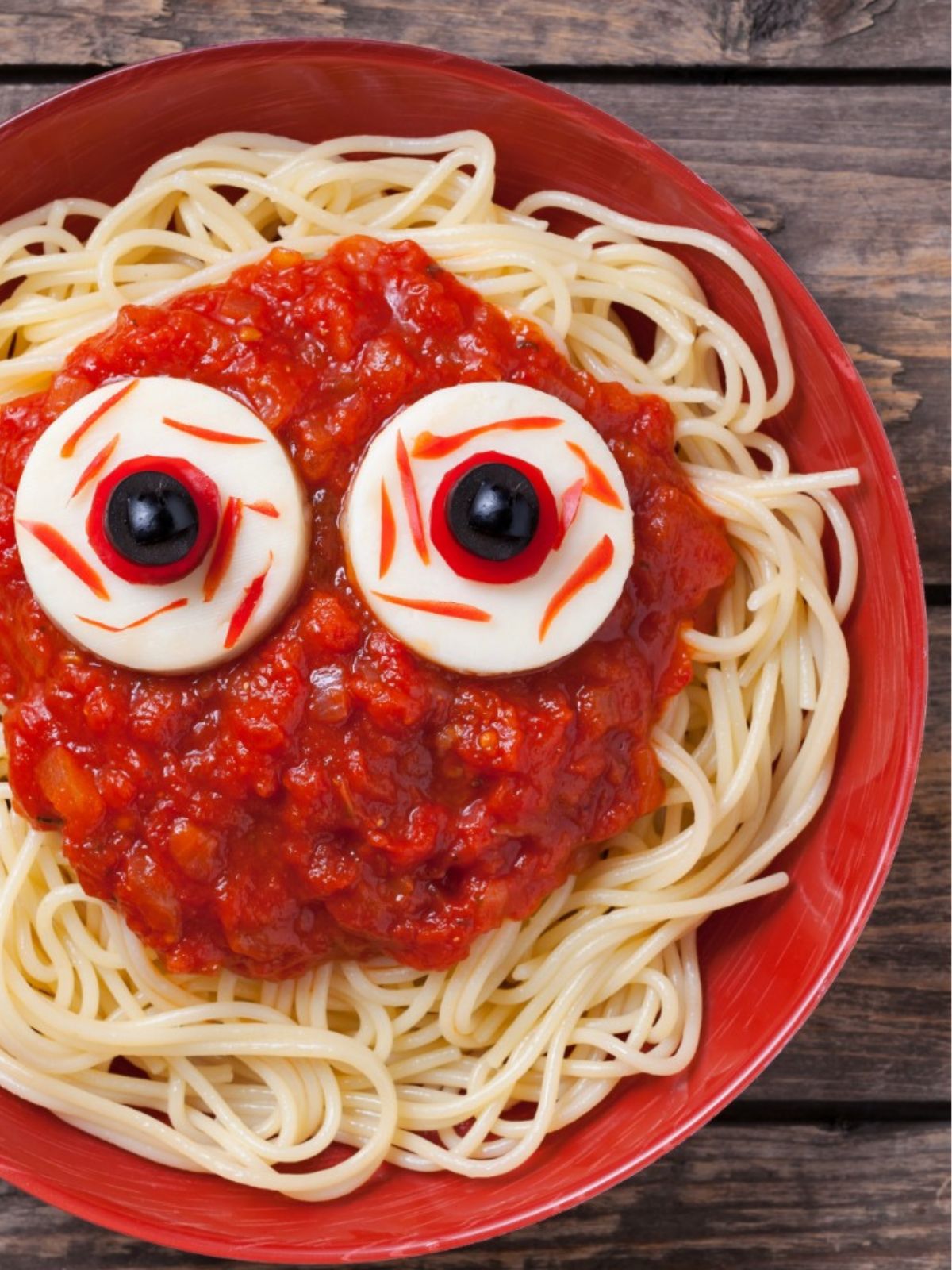 Monster eyes spaghetti.