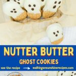Ghost cookies made with Nutter Butter Cookies and melted chocolate.