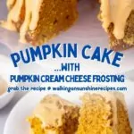 Homemade pumpkin Bundt cake with pumpkin flavored cream cheese frosting.