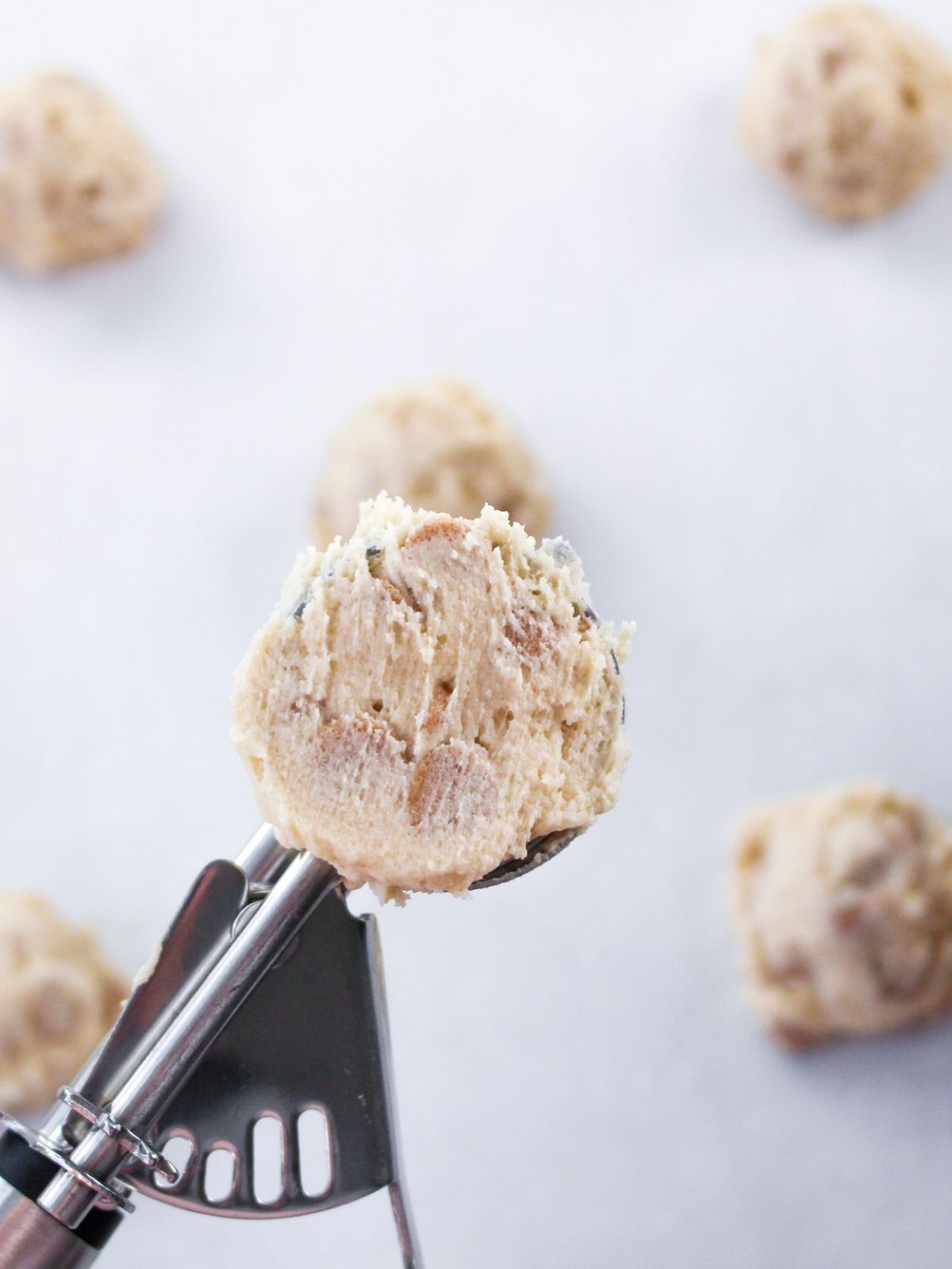 cookie dough in scoop.