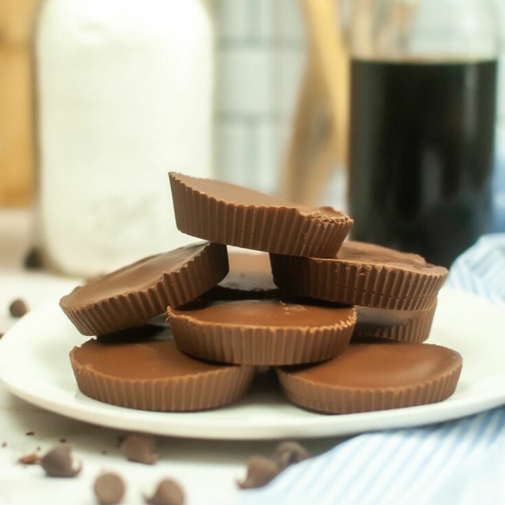 copycat Reese's peanut butter cups on white plate.