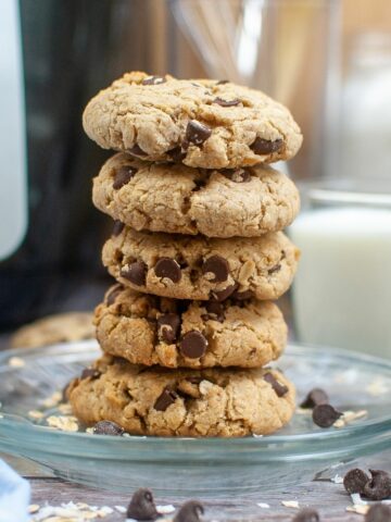 stacked cookies made in an air fryer on plate.