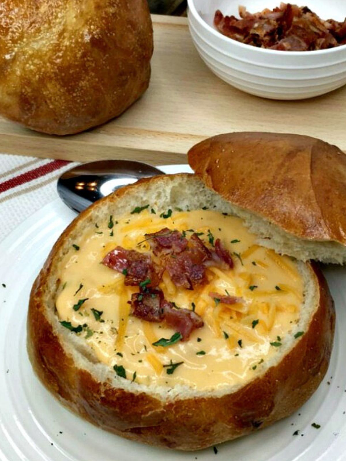 frozen bread dough bread bowl with potato cheese soup.