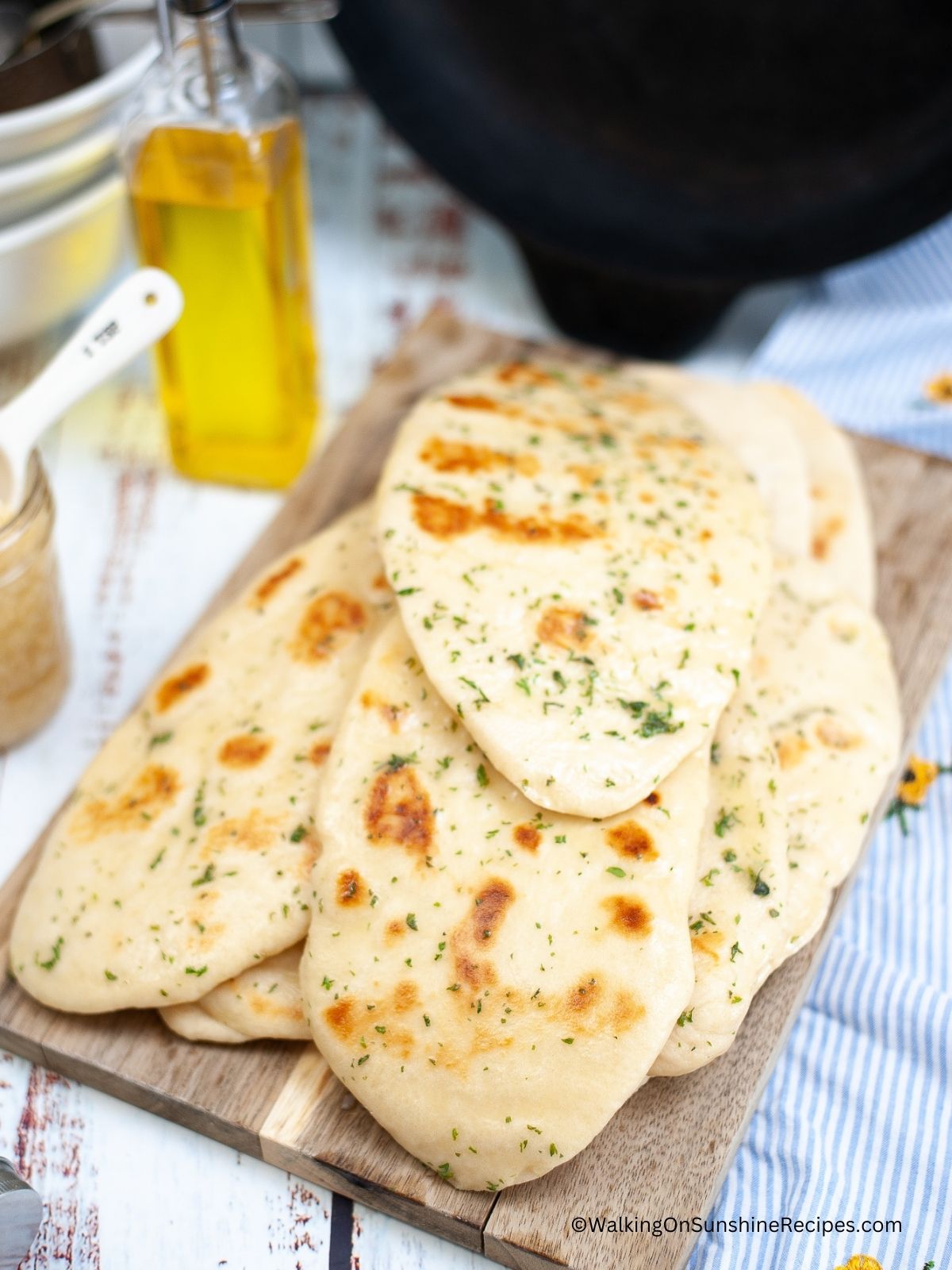 Flatbread made with Yeast on cutting board.