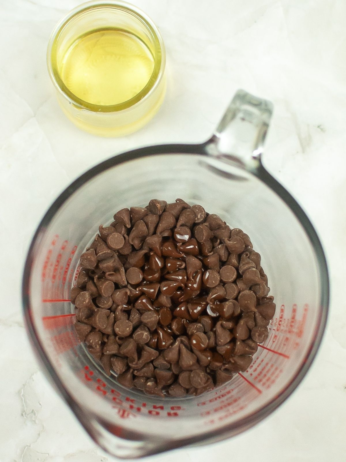 chocolate chips in measuring cup.