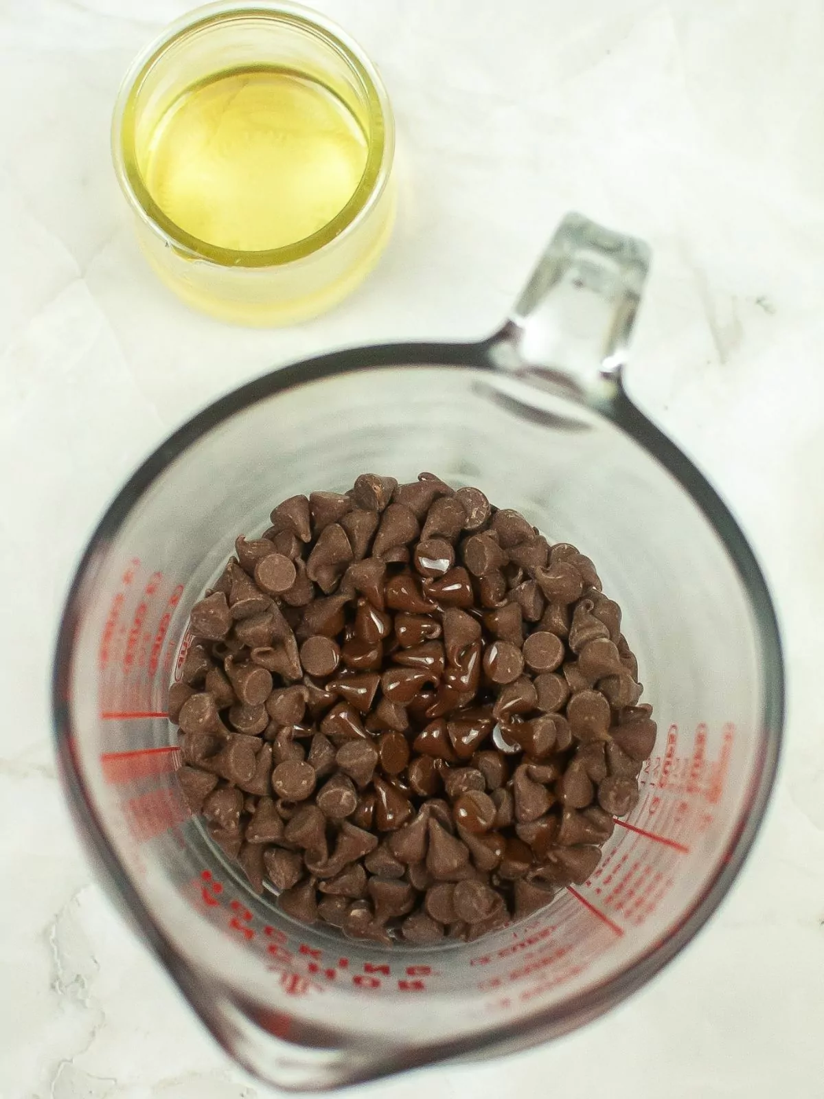 chocolate chips in measuring cup.