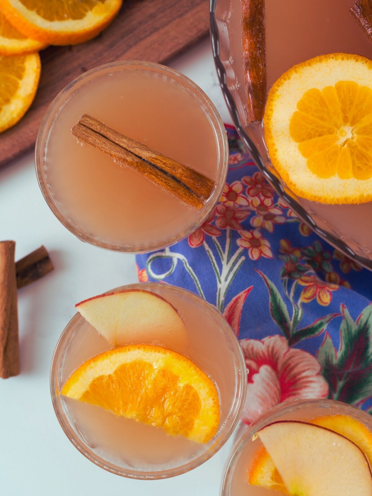 overhead photo of non-alcoholic Christmas drink in glasses.
