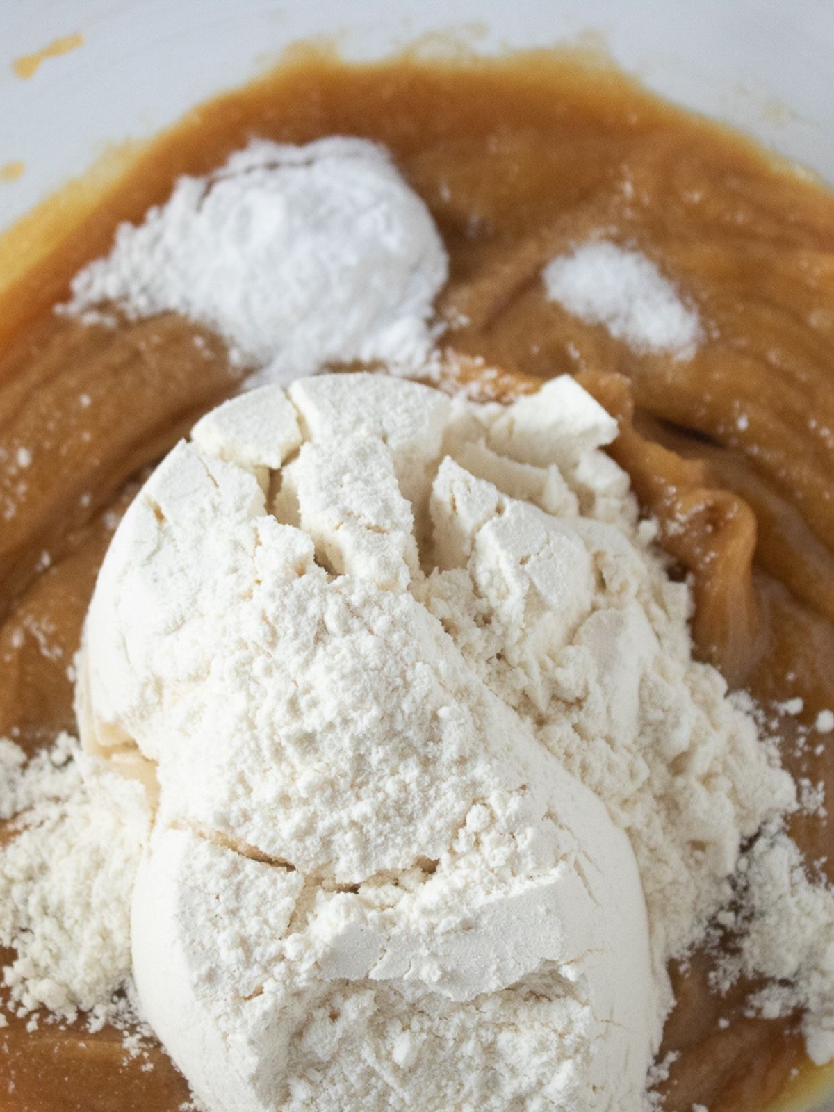 Add dry mix to peanut butter mixture.