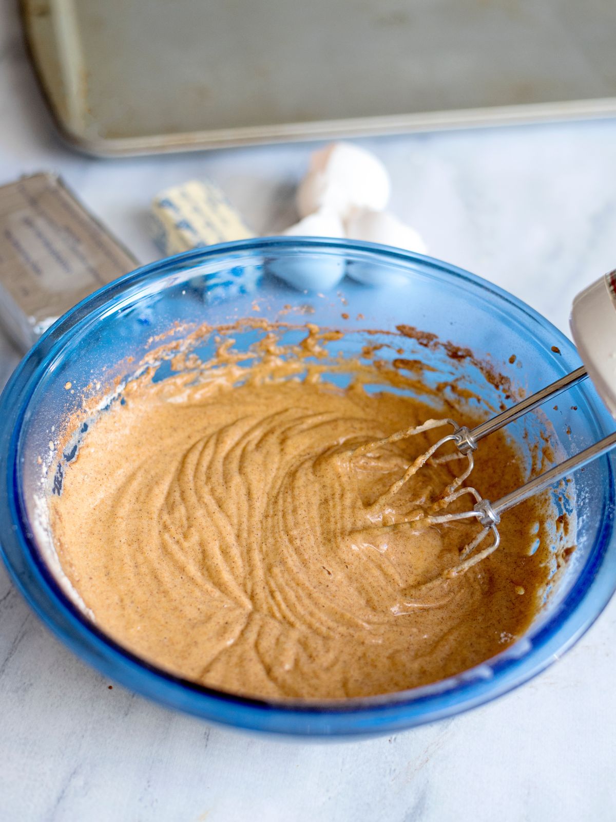 pumpkin cake mix in bowl.