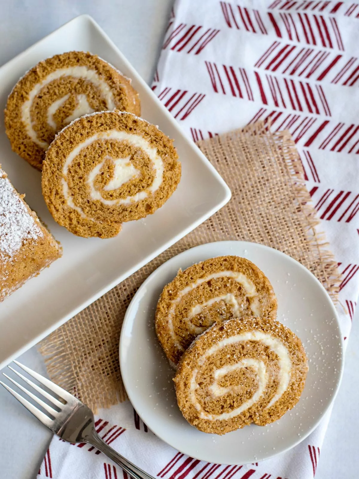 four slices of pumpkin roll.
