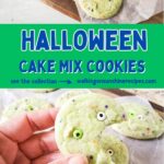 Cake Box Cookies dyed green for Halloween.