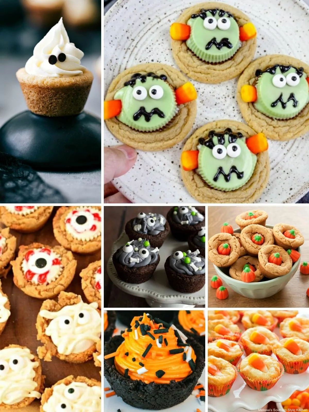 12 cookie cup recipes decorated for Halloween.