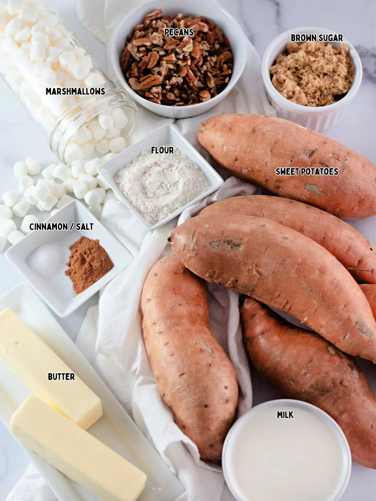 Ingredients for sweet potato casserole.