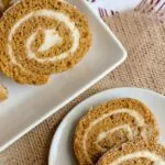 Pumpkin Roll sliced and on plate.