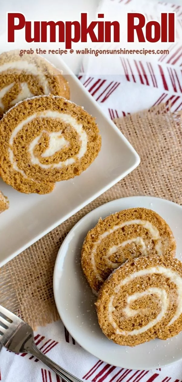 Pumpkin Roll sliced and on plate.