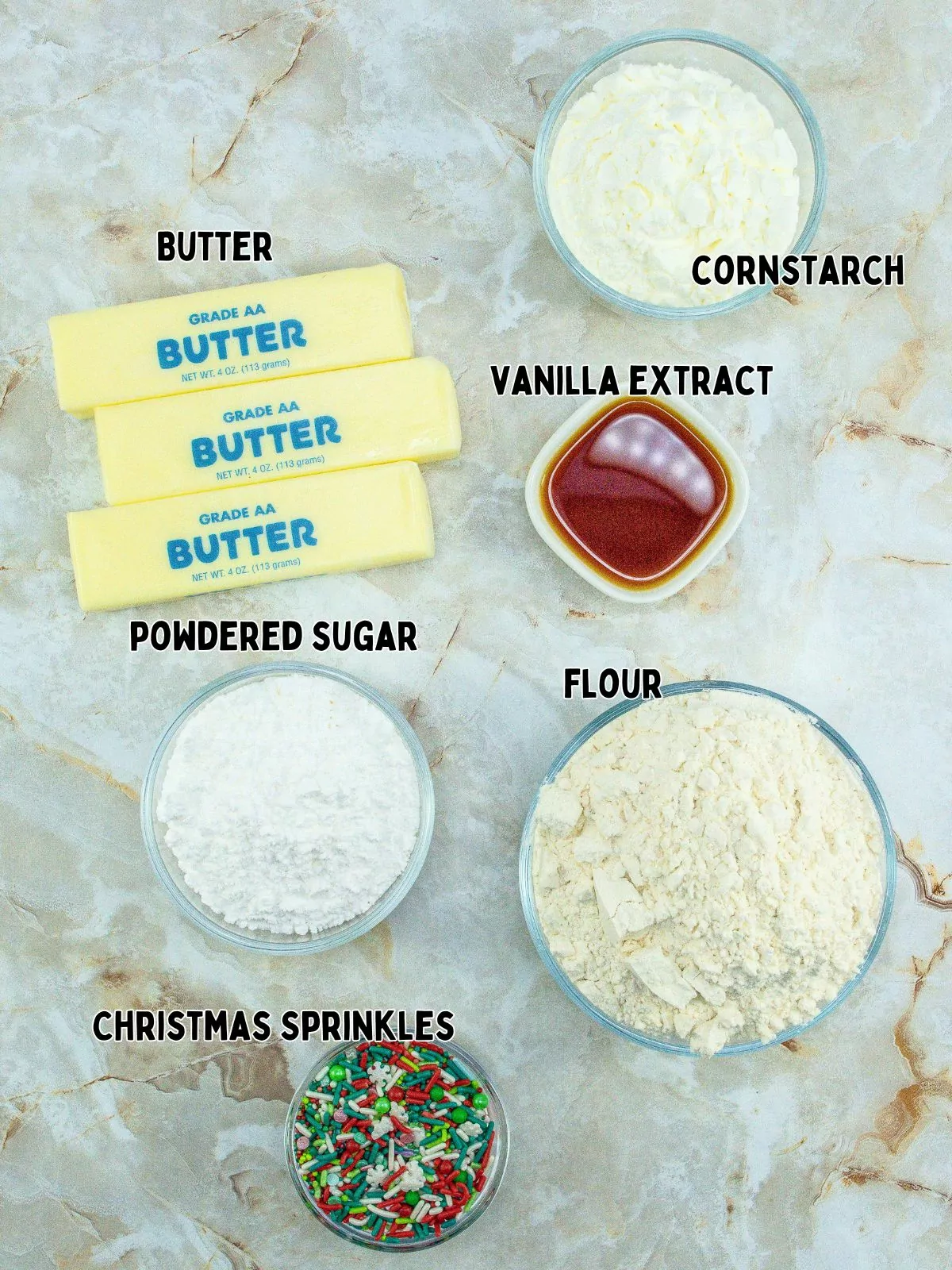 Ingredients for Christmas Shortbread.