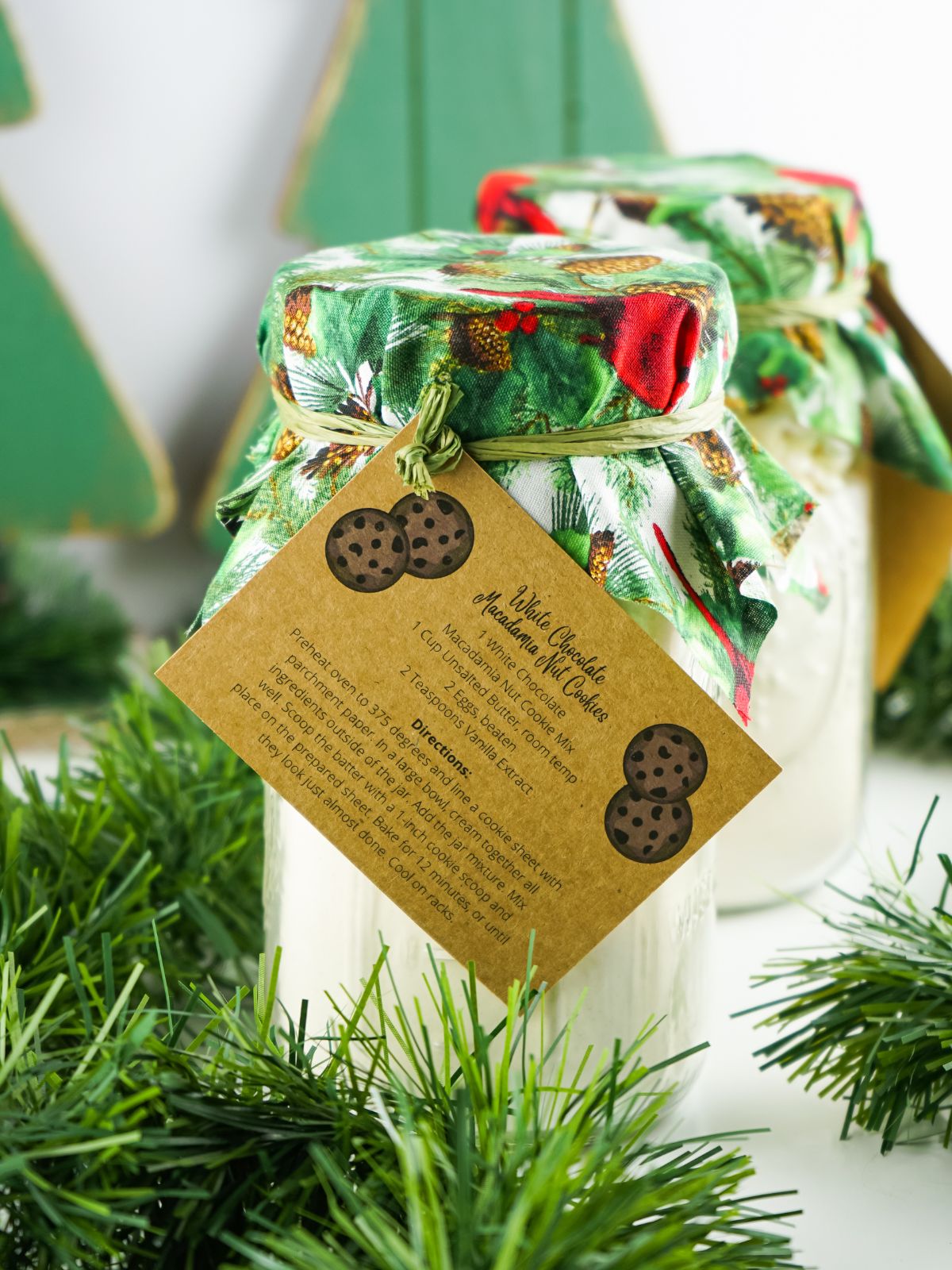 decorated mason jar cookie gift idea with label.