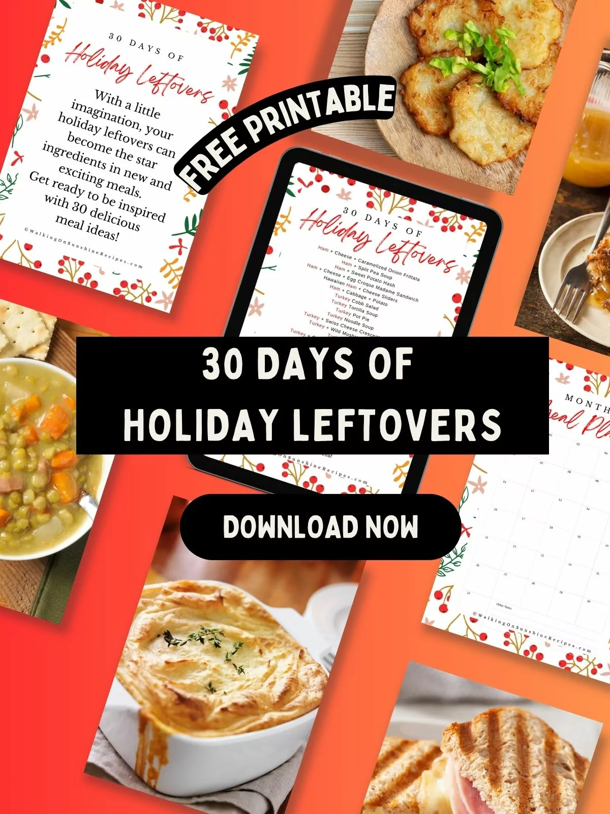 30 Days of holiday leftovers free printable.