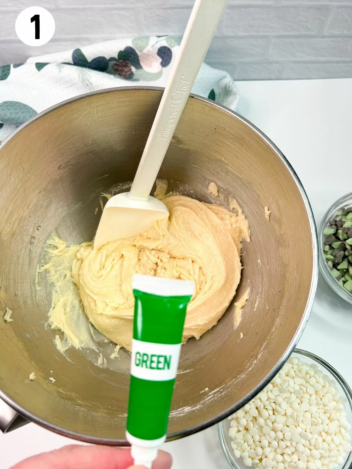 Add green food coloring to cake mix batter.