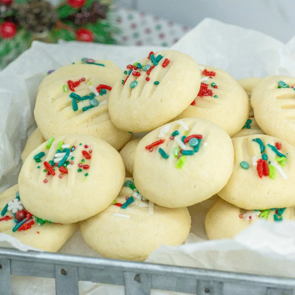 shortbread cookies with Christmas sprinkles.