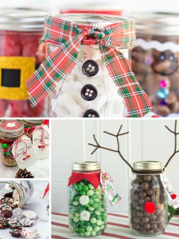 Candy ideas for Christmas packaged in mason jars.