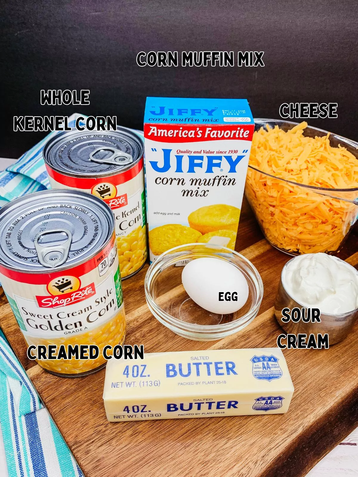 Ingredients for Corn Pudding Casserole.