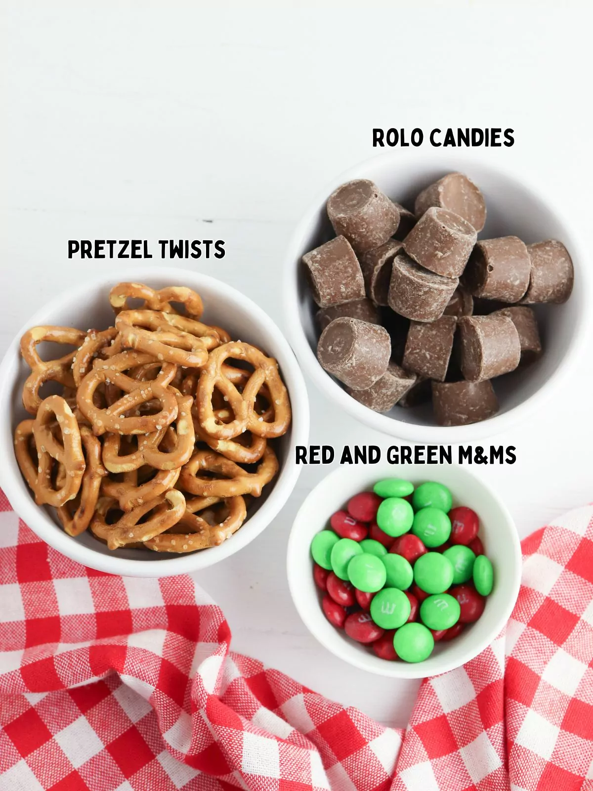 Ingredients for Reindeer treats with Rolo candies.
