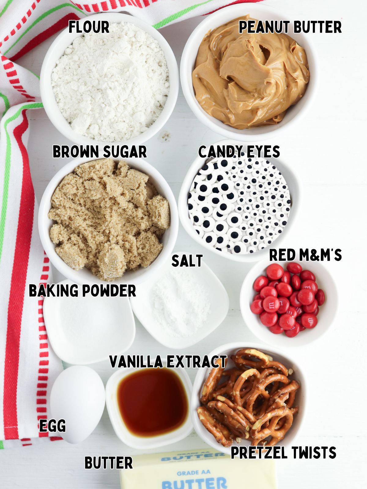 Ingredients for reindeer cookies.
