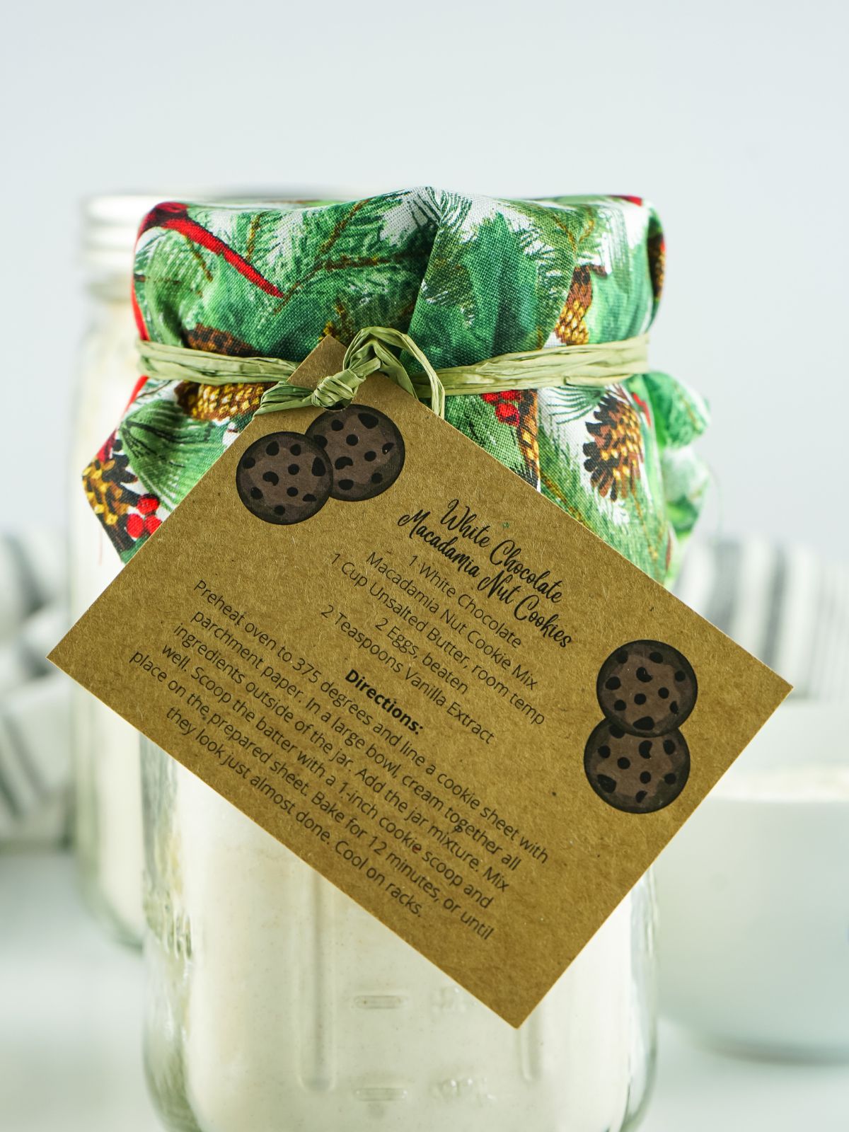 mason jar cookies with labels.