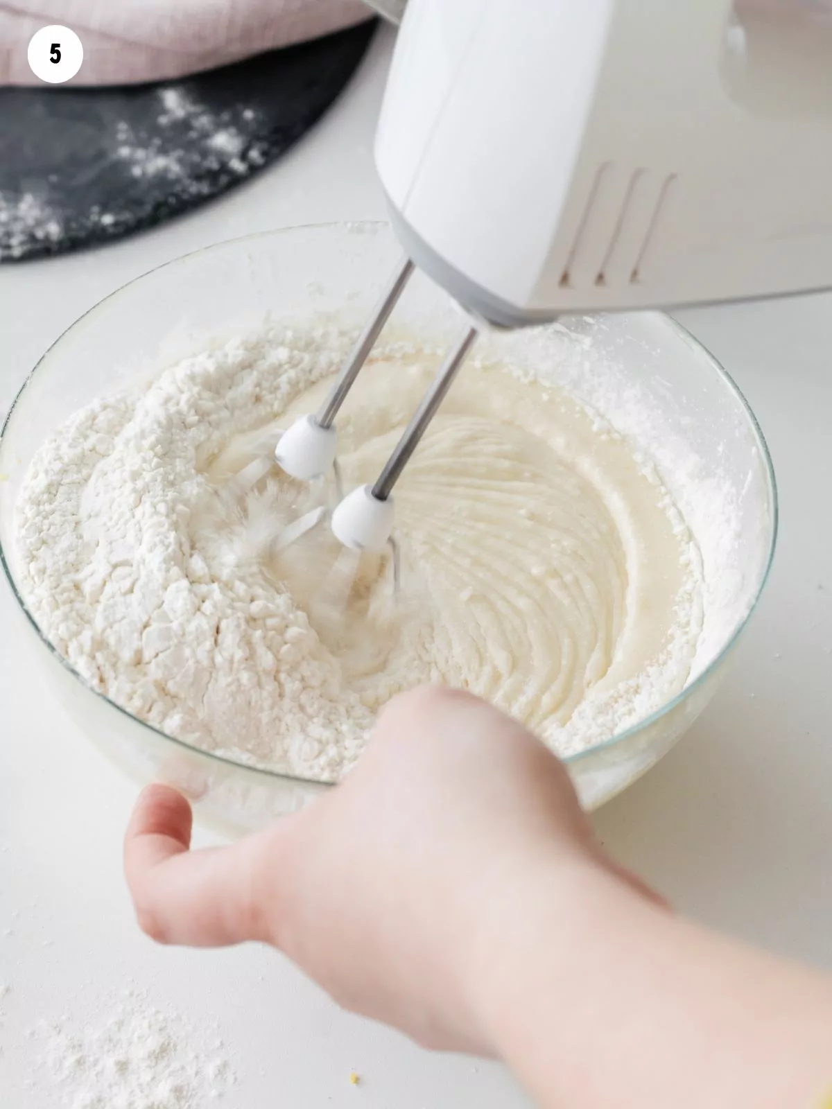 prepare cake mix in bowl with electric mixer.