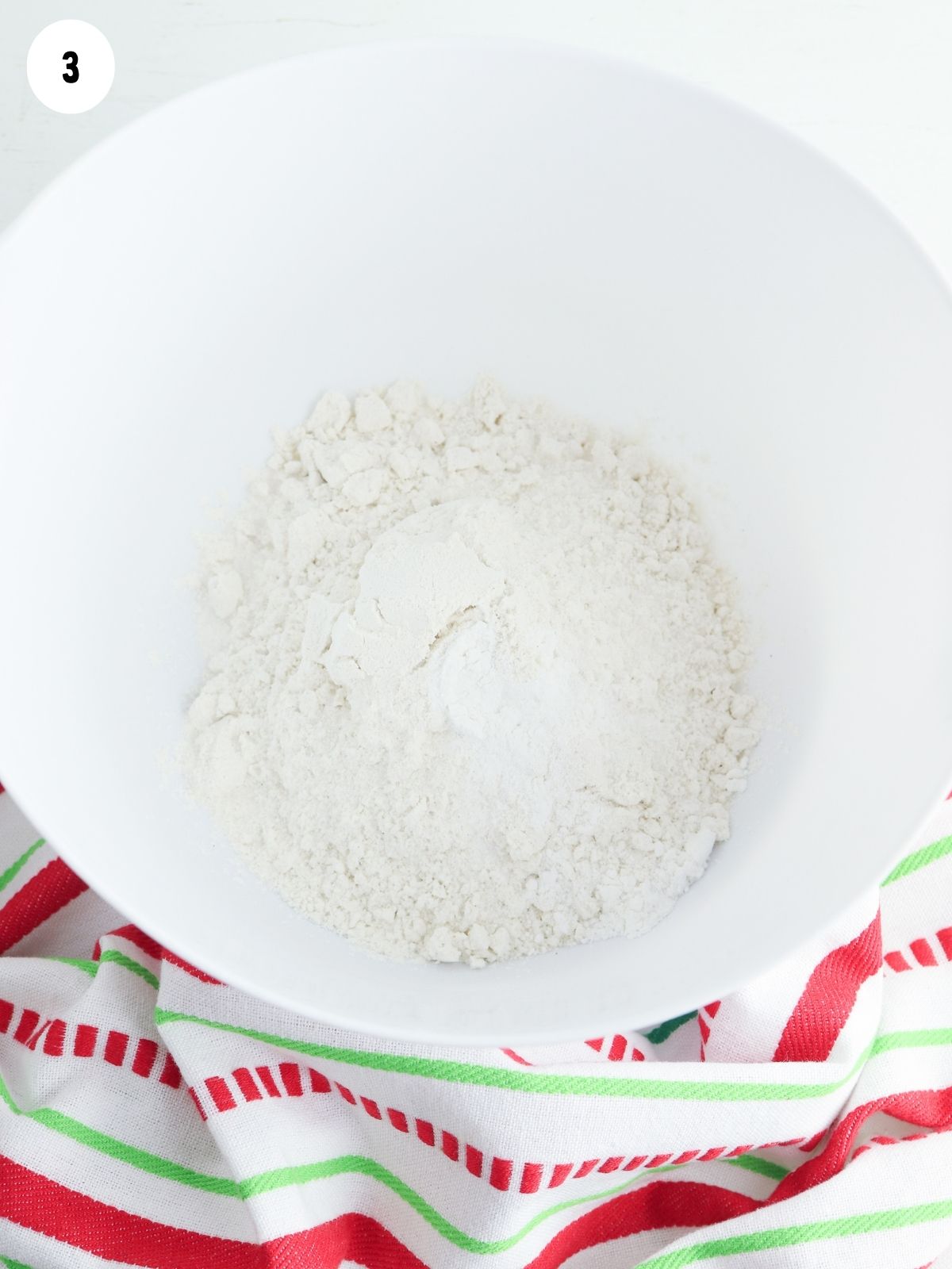 dry ingredients in white bowl.