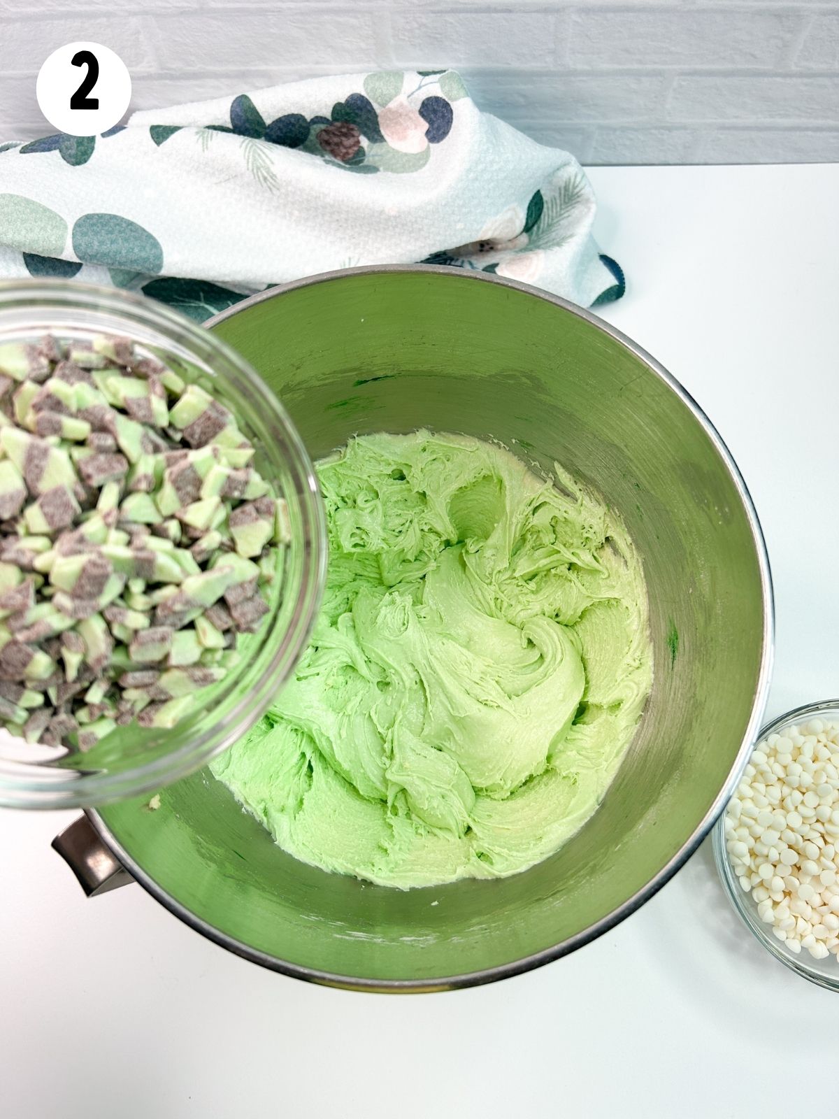 Andes Peppermint Chips added to cake mix cookie batter.