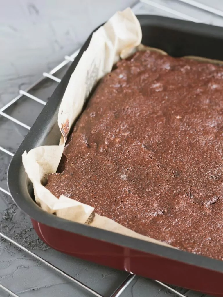 baked brownies from a box in a pan.