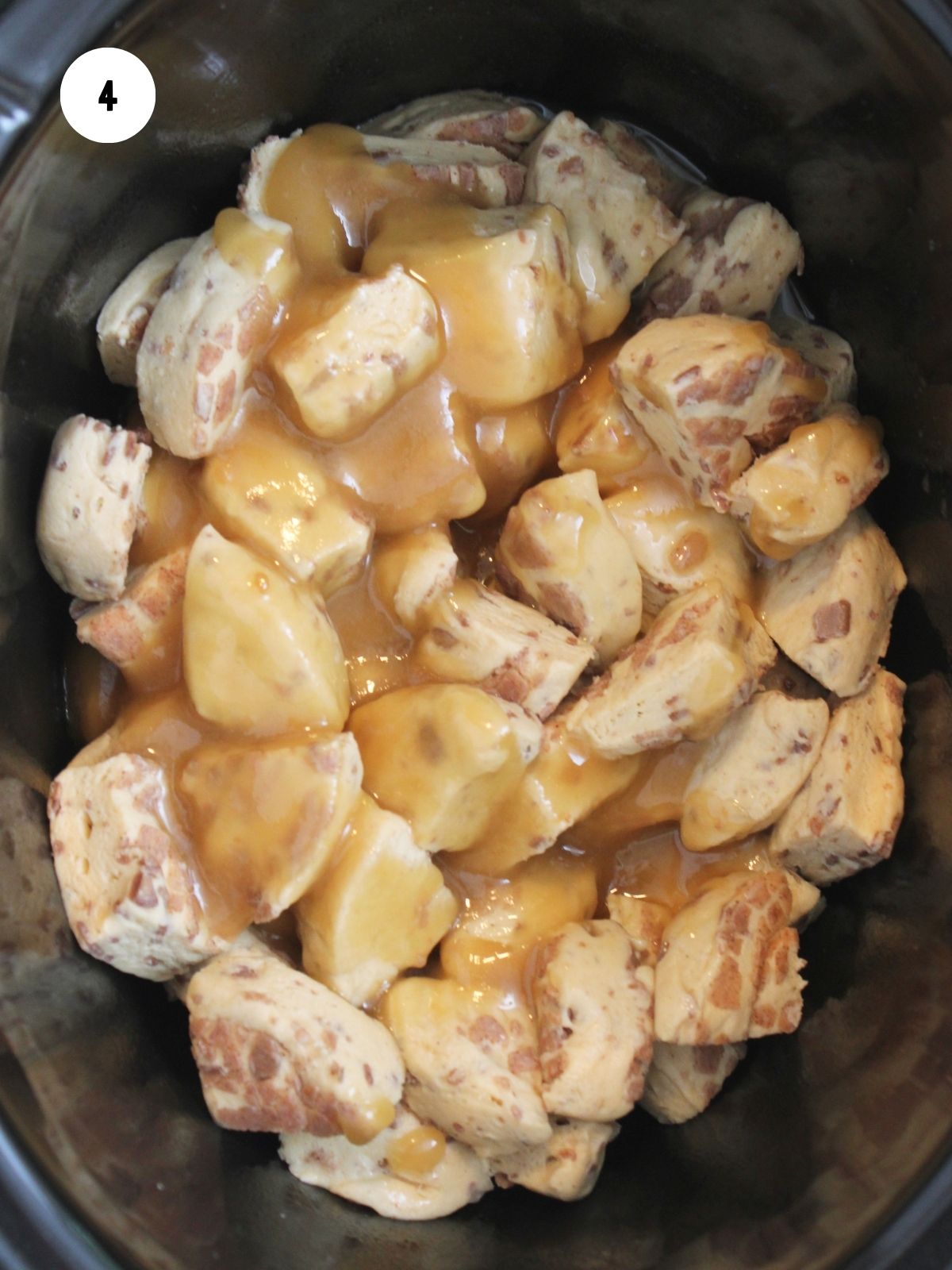 butter sugar mixture poured over cinnamon rolls in crock pot.