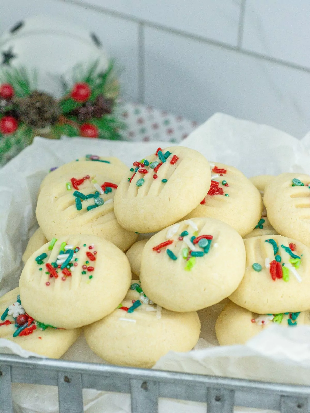 decorated shortbread cookies with sprinkles.