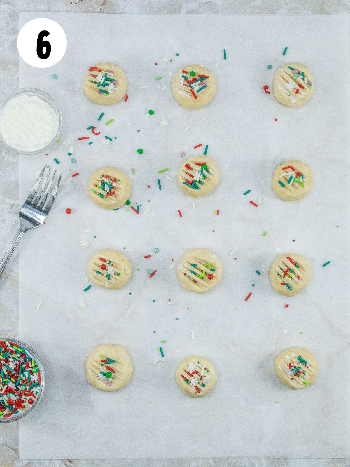 shortbread cookies before baking with sprinkles.
