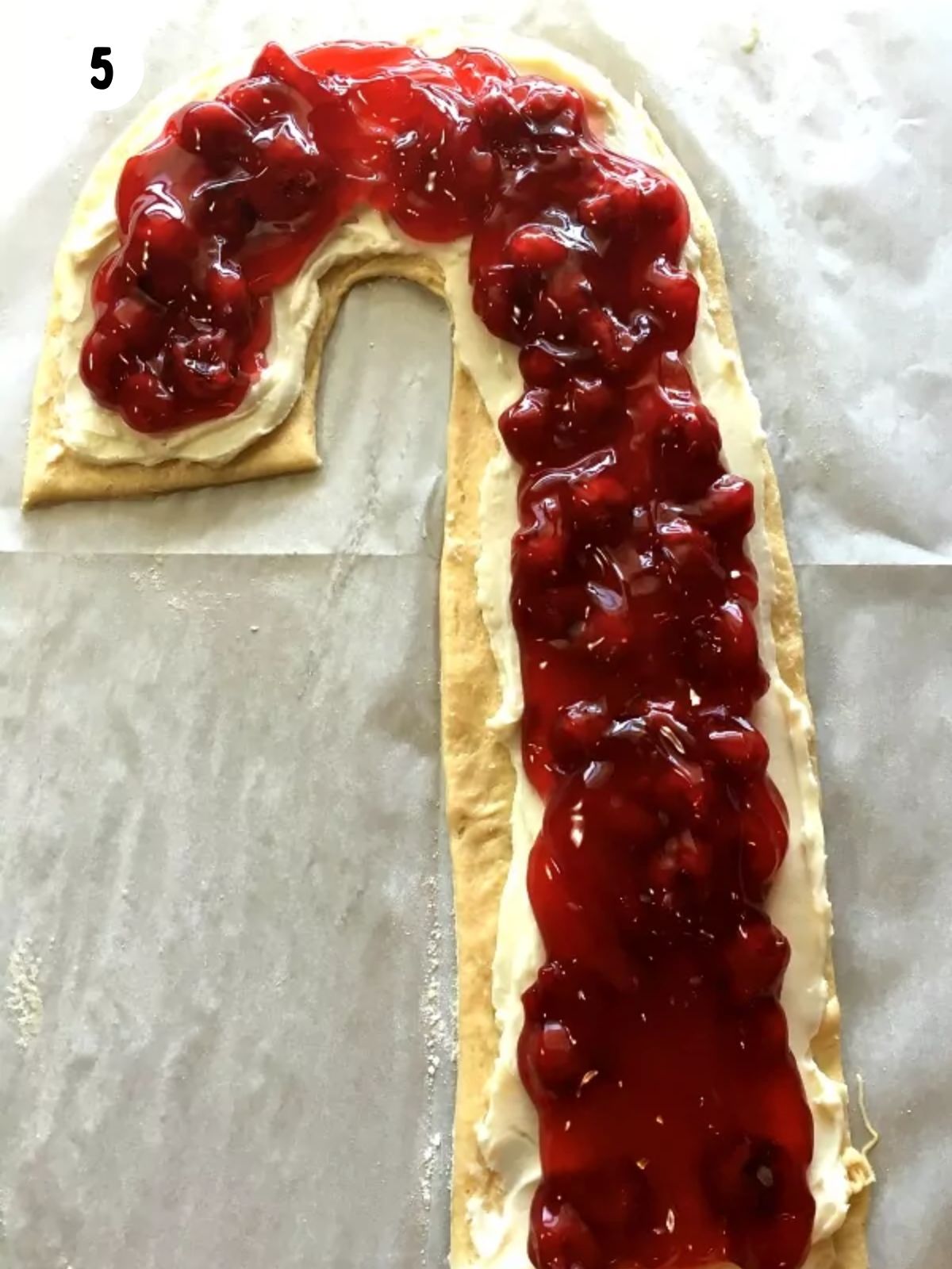 cherry candy cane danish with crescent rolls.
