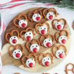 Reindeer Pretzels on cutting board.