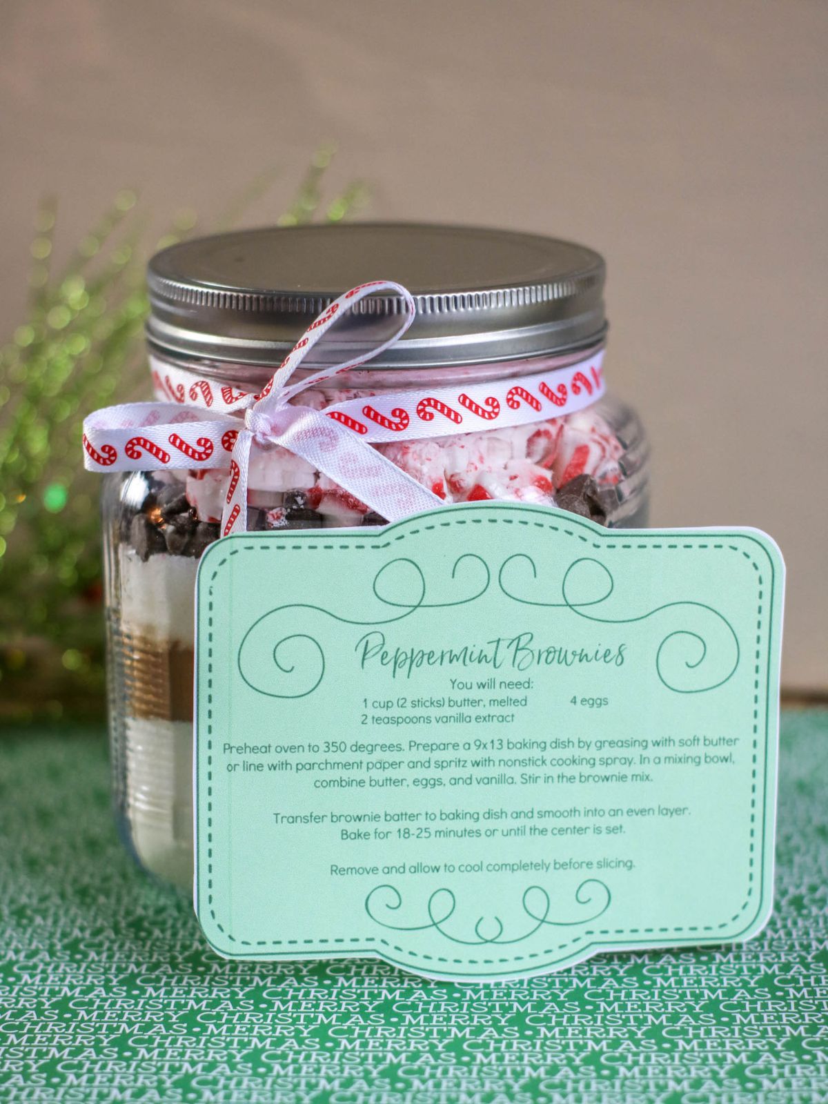 peppermint brownies in a jar.
